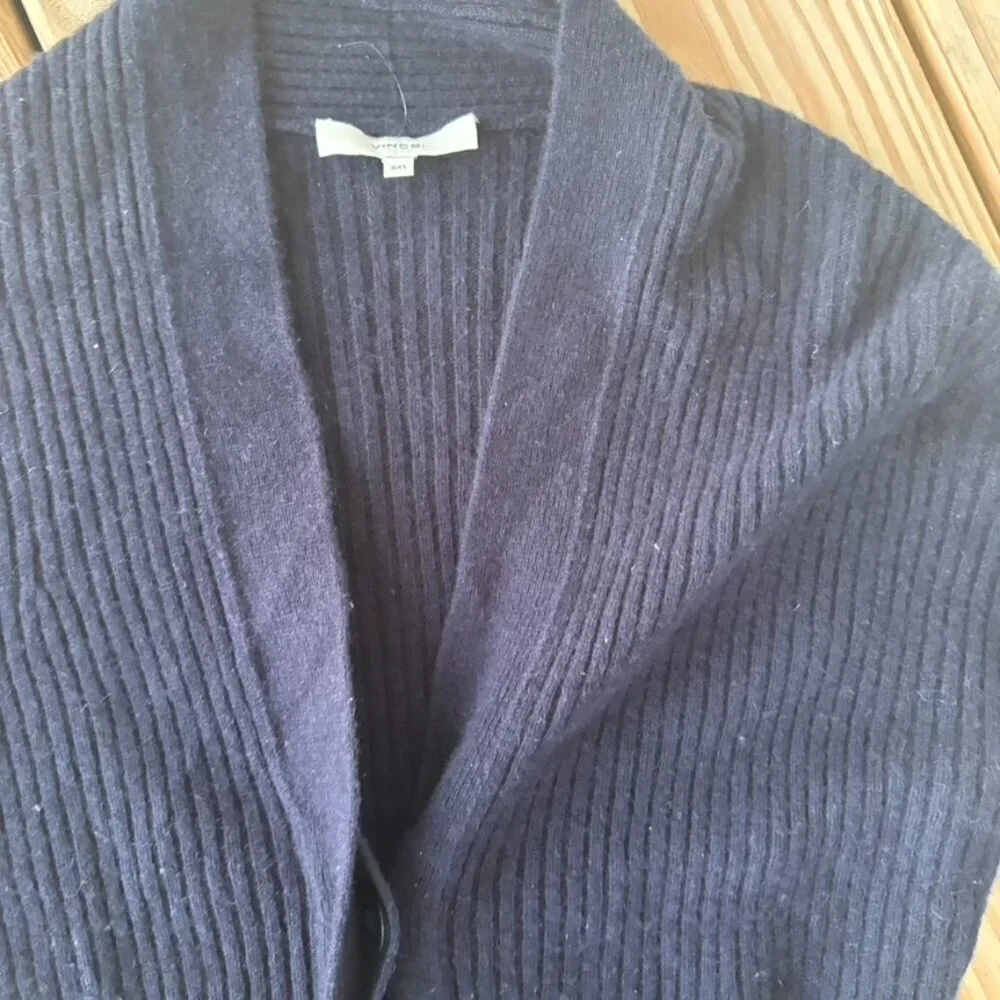 ** Vince Wool Cashmere Ribbed Knit Button Cardigan Navy XXS
